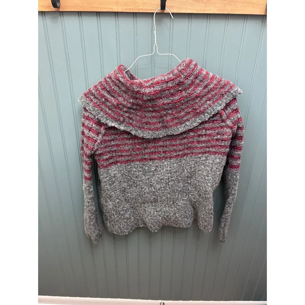 Free People‎ Cowl Neck Sweater Grey Red Striped Wool Mohair Blend Large OB440181